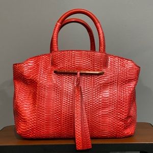 Gloria Small Snakeskin Tote- Red